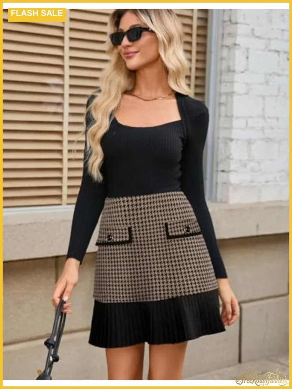 Plaid Mini Skirt High Waist Pleated A-Line Polyester Blend